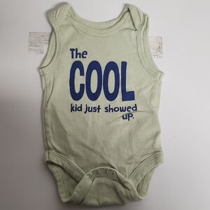 Green Baby Onesie with Blue Text